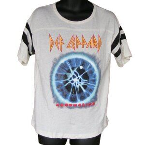 DEF LEPPARD Tee, M, Forever 21, 2 sided, 1993, White Jersey, Stripe Short sleeve